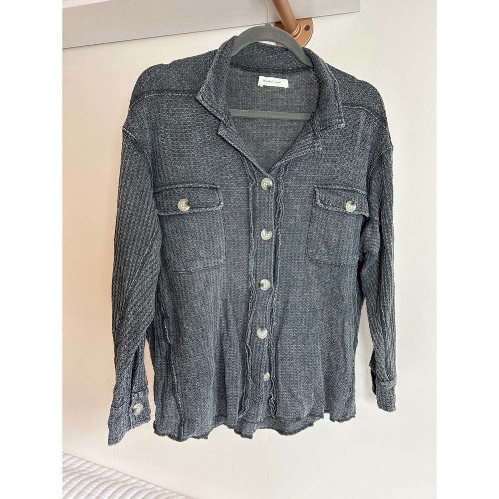 Mustard Seed Waffle Knit Button Front Shirt Jacket Charcoal Gray Size S